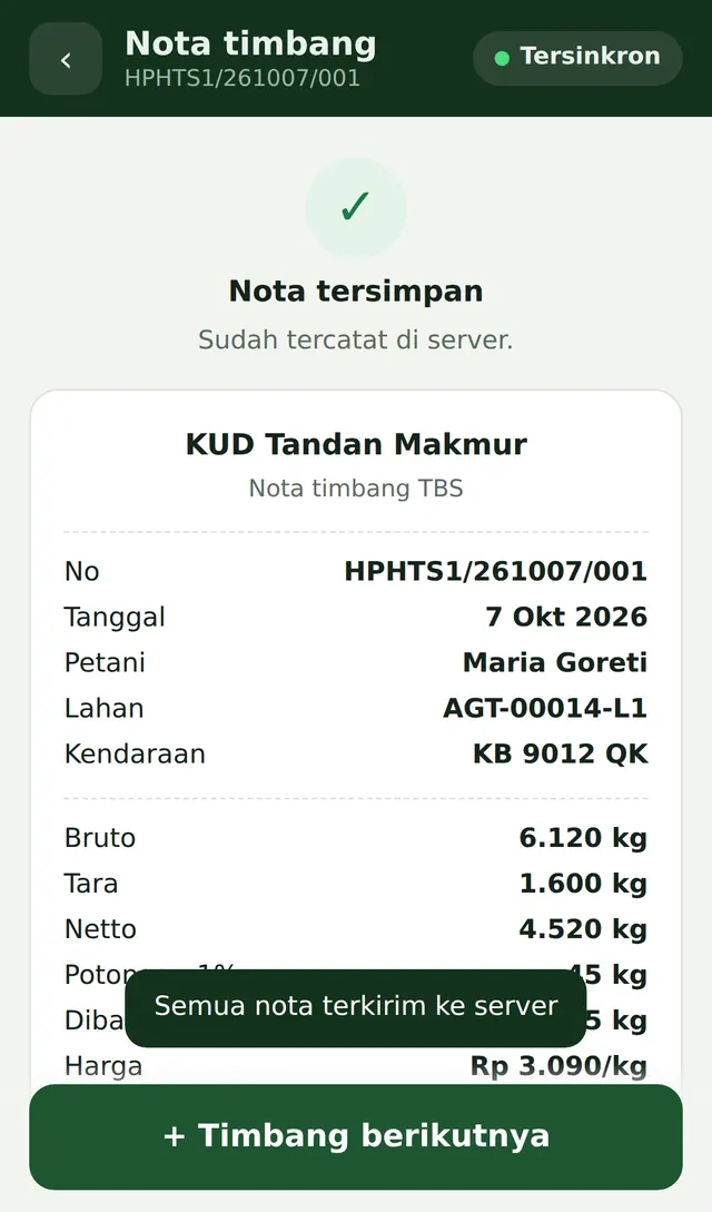 Aplikasi HP: nota timbang TBS